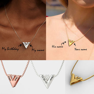Personalized V-shaped couple heart necklace