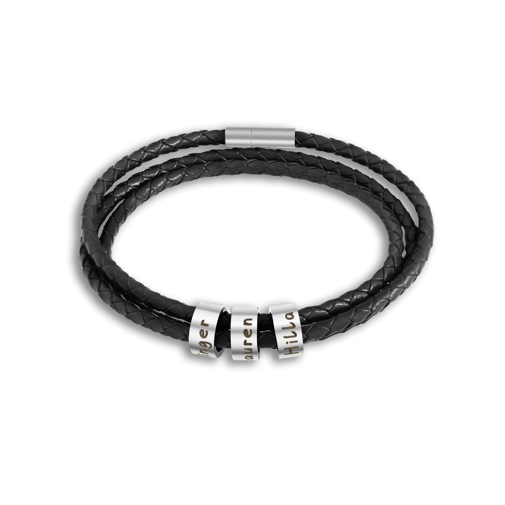 Valentine's Day Gift! Men Braided Leather Bracelet with Small Custom Beads