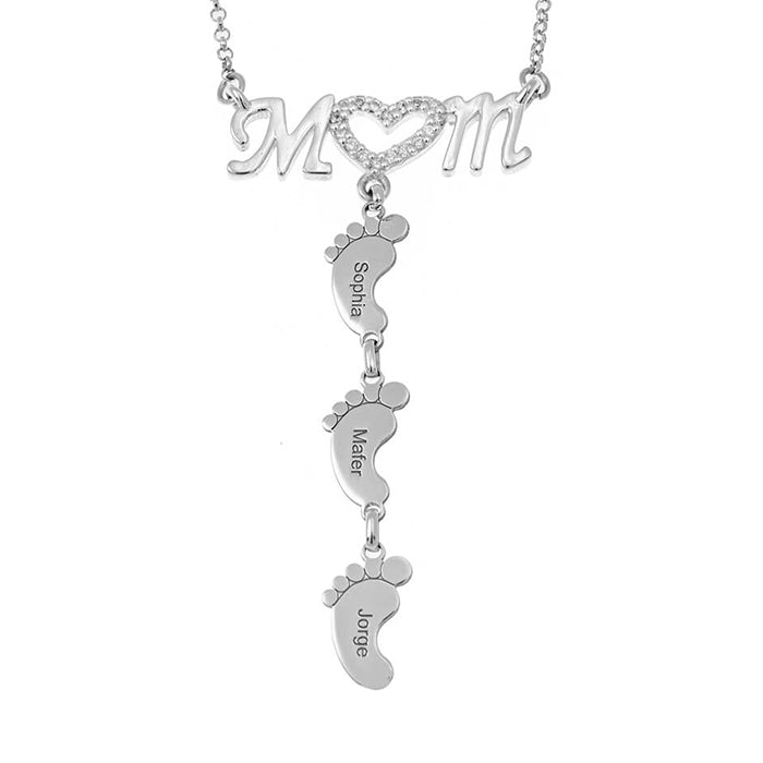 Mother's Day Gift!Diamond Mom Necklace With Baby Feet