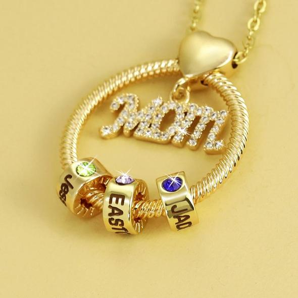 Mother's Day Gift!Personalized Circle Pendant with Custom Birthstone Beads