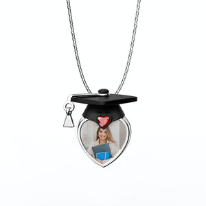 Graduation Cap Personalized Photo Necklace with Birthstone